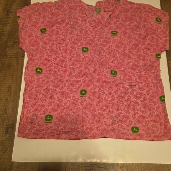 Pink John Deere Scrub Top - Size Large - Picture 2 of 5